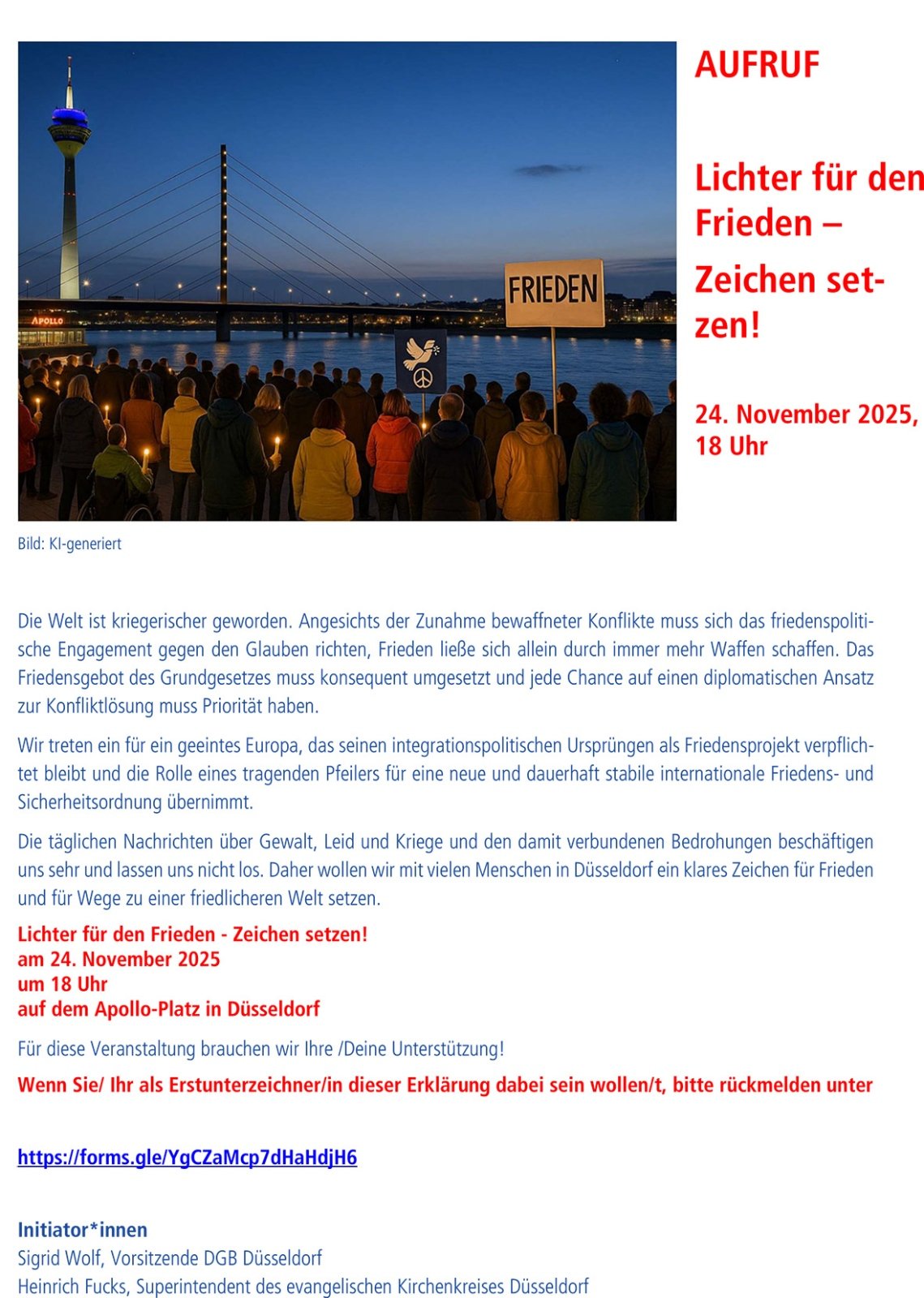 Aufruf Lichter für den Frieden Plakat